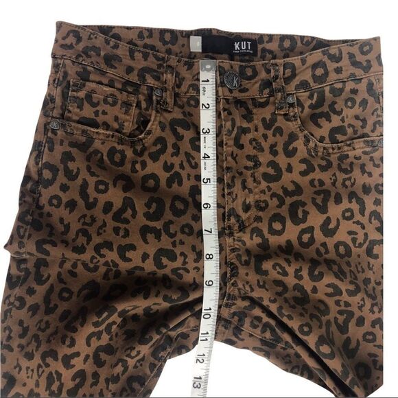 Kut From The Kloth Leopard Print Jeans Donna Ankle Skinny, Raw Hem Brown Black 0 - Picture 11 of 15